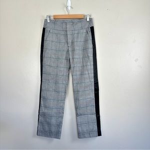 Sanctuary Kick Cropped Straight Leg Pants Gray Plaid Side Stripe Size 25